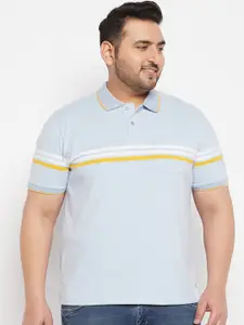 AUSTIVO Plus Size Striped Polo Collar Cotton T-shirt
