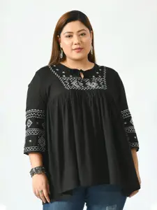 SAAKAA Embroidered Tie-Up Neck Top