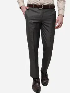 METAL Men Slim Fit Checked Mid-Rise Formal Trousers
