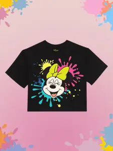 YK Disney Girls Round Neck Minnie Mouse Printed Loose Cotton T-shirt