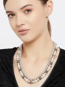 Estele Rhodium-Plated Beaded Layered Necklace