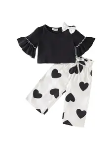 CrayonFlakes Girls Bell Sleeves Bow Top with Palazzos Clothing Set