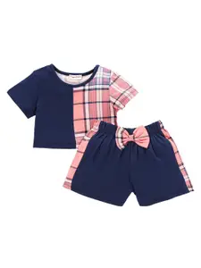 CrayonFlakes Girls Pure Cotton Checked Top with Shorts