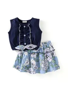 CrayonFlakes Girls Bow Top with Floral Skirt Clothing Set