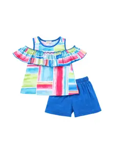 CrayonFlakes Girls Tie Dye Cold-Shoulder Top with Shorts Clothing Set