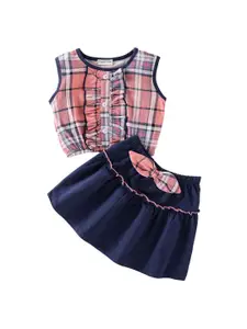 CrayonFlakes Girls Checked Top with Skirt