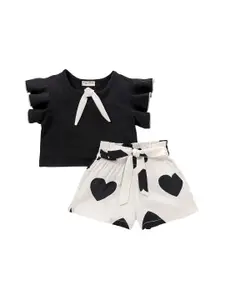 CrayonFlakes Girls Flutter Sleeves Top with Printed Shorts Clothing Set