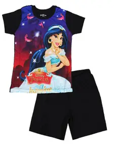 KINSEY Girls Princess Jasmine Printed T-shirt with Shorts Clothing Set