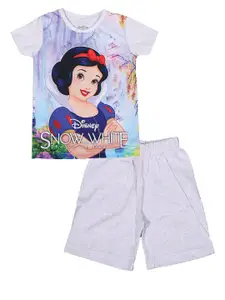 KINSEY Girls Grey Snow White Printed T-shirt with Shorts Clothing Set
