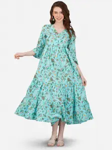 GULAB CHAND TRENDS Floral Printed Cotton Wrap Midi Dress