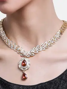 Estele Gold-Plated Crystals Studded Necklace