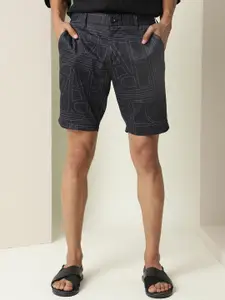 RARE RABBIT Men Printed Cotton Slim Fit Mid-Rise Shorts