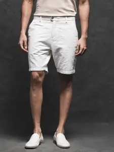 RARE RABBIT Men White Slim Fit Denim Shorts