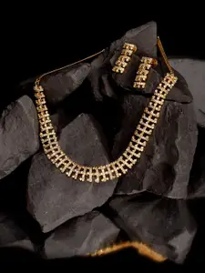 Saraf RS Jewellery Gold-Plated AD-Studded Necklace and Earrings