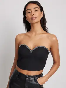 NA-KD Rhinestone Detail Cropped Tube Top with Smocked Back