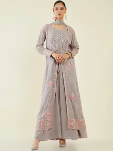 Soch Floral Embroidered Thread Work Anarkali Kurta with Churidar & With Dupatta & Jacket