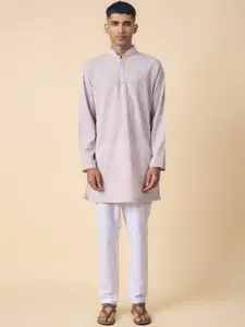 Tasva Men Mandarin Collar Pure Cotton Kurta with Pyjamas Set