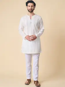 Tasva Woven Design Straight Pure Cotton Kurta with Pyjamas
