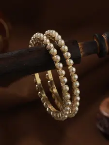 Jazz and Sizzle Set Of 2 Gold-Plated Beaded Bangles