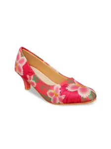 Kanvas Floral Printed Round Toe Closed Back Kitten Pumps