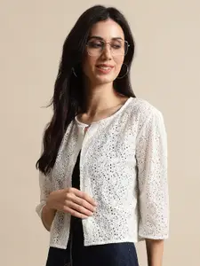 UnaOne Women Self Design Cotton Lace Shrug