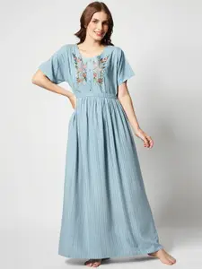 Zeyo Floral Embroidered Maxi Nightdress