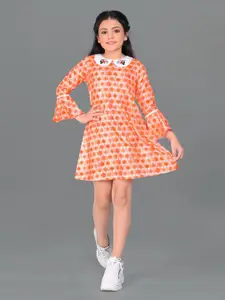 FASHION DREAM Girls Geometric Printed Bell Sleeves Peter Pan Collar A-Line Dress