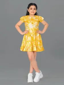 FASHION DREAM Girls Tie & Dye Dyed Puff Sleeves Flounce Midi Fit & Flare Dress