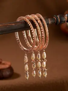 Jazz and Sizzle Set Of 4 Rose Gold-Plated Crystal Studded & Beaded Bangles