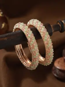 Jazz and Sizzle Set Of 2 Rose Gold Plated Crystal-Beaded Bangles
