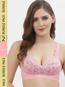 Floret Pack Of 2 Floral Lace Non Padded Full Coverage T-Shirt Bra
