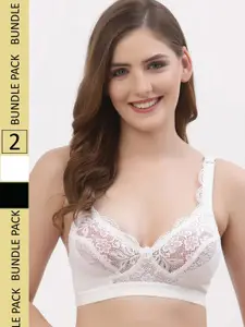 Floret Pack Of 2 Floral Lace Non Padded Full Coverage T-Shirt Bra