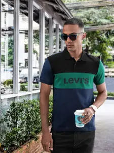 Levis Brand Logo Printed Colourblocked Polo Collar Pure Cotton T-shirt