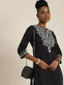 Taavi Women Floral Embroidered Yoke Design Woven Legacy Pure Cotton A-Line Kurta