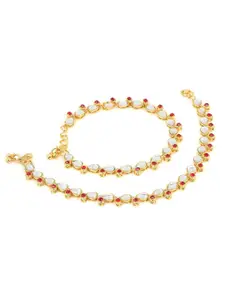 I Jewels Set Of 2 Gold-Plated Stones Studded Anklets