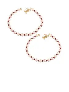 I Jewels Set of 2 Gold Plated Beaded Anklets