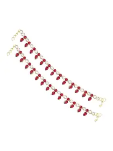 I Jewels Set Of 2 Gold-Plated Stone-Studded & Beaded Anklets
