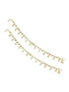 I Jewels Set Of 2 Gold Plated Stone-Studded Anklets