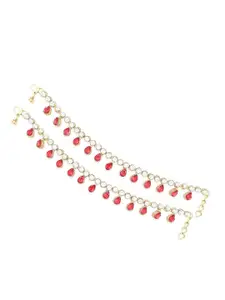 I Jewels Set Of 2 Gold Plated Stone-Studded Anklets