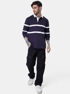 The Souled Store Nautical Striped Polo Collar Long Sleeve Pure Cotton T-shirt