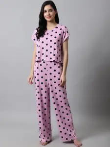 Kanvin Polka Dots Printed Pure Cotton Night Suit
