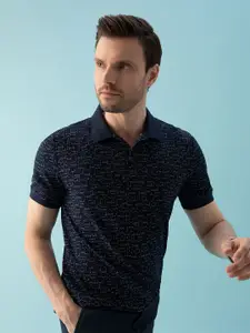 DeFacto Geometric Printed Polo Collar Pure Cotton T-shirt