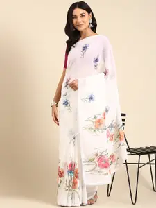 Rani Saahiba White & Blue Floral Saree