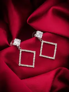 aadita Silver-Plated Geometric Drop Earrings