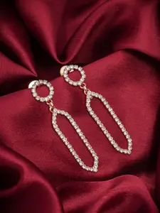 aadita Rose Gold-Plated AD-Studded Geometric Drop Earrings
