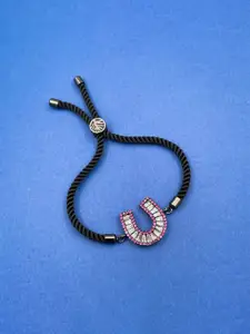 ZIVOM Women Brass Cubic Zirconia Rhodium-Plated Cuff Bracelet