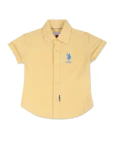 U.S. Polo Assn. Kids Boys Spread Collar Cotton Linen Casual Shirt