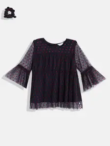 U.S. Polo Assn. Kids U S Polo Assn Kids Girls Conversational Printed Gathered Detail Tiered Net Top