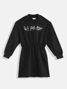 U.S. Polo Assn. Kids Pure Cotton Typography Print Puff Sleeve Jumper Dress