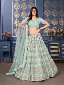 SHOPGARB Embroidered Thread Work Semi-Stitched Lehenga & Unstitched Blouse With